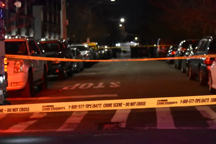 The scene, where an off-duty New York City Police Department officer was shot on Ruby Road in Brooklyn.
